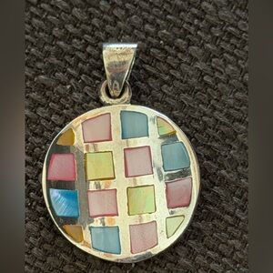 Multicolor mother of pearl inlay round pendant